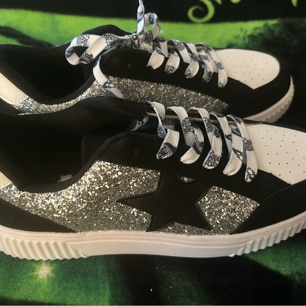 Black and Silver Glitter Star Sneakers
